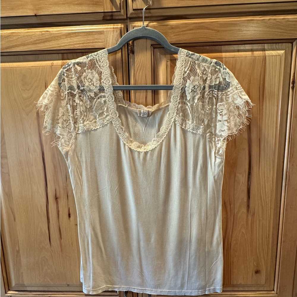 POL Cream Lace Detail Top